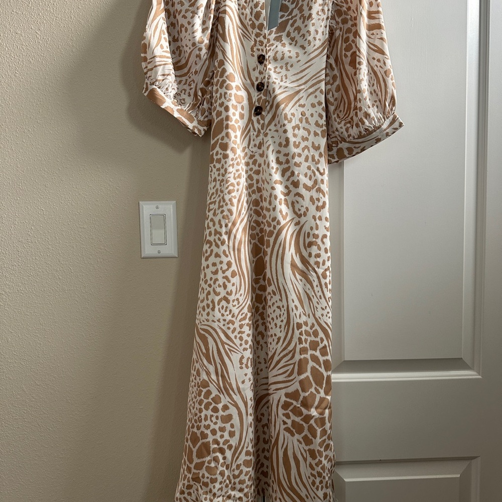 Ann Taylor Mixed Animal Print Tie Waist Midi Shirtdress Size Medium Petite